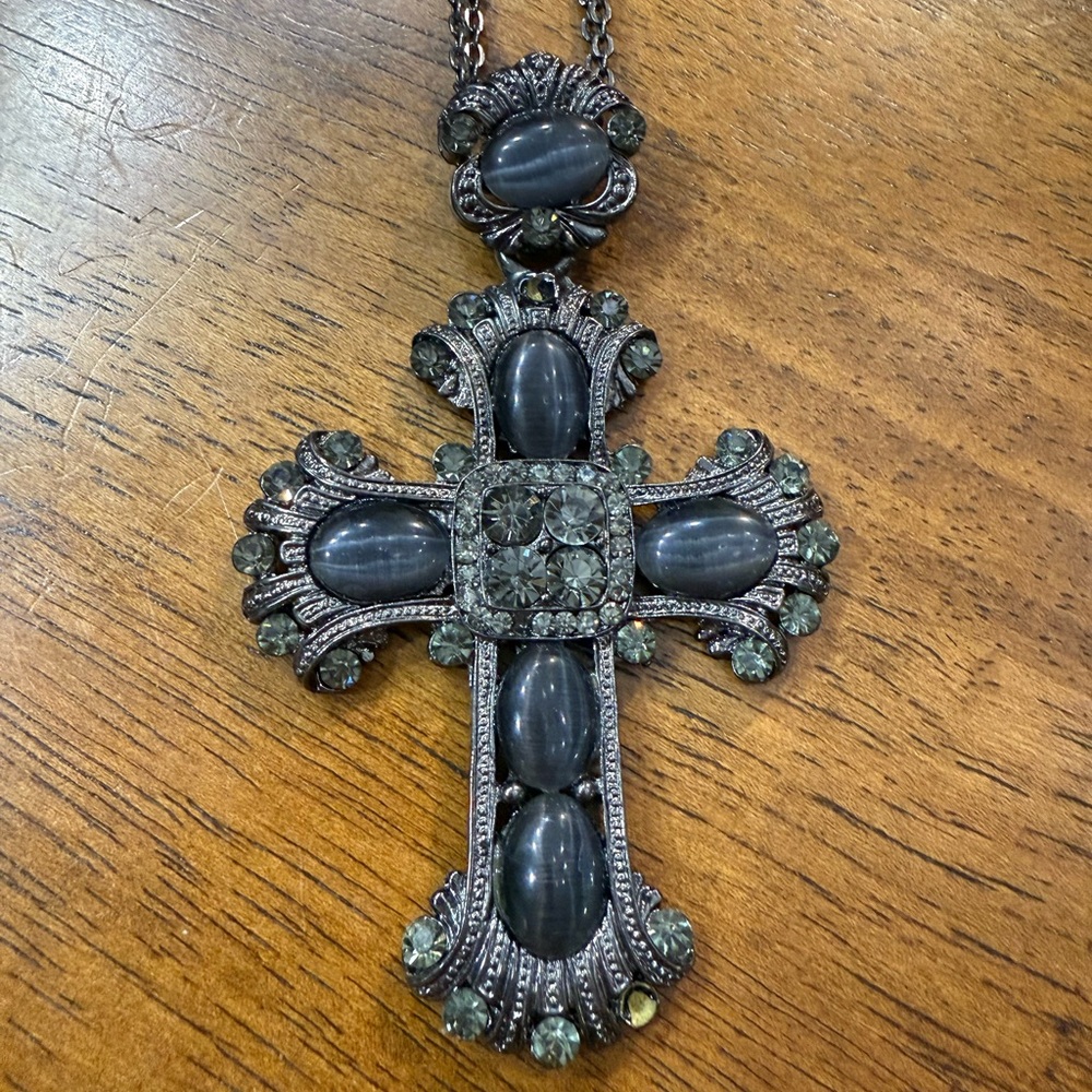 Gothic Silver-tone and Black Cross Pendant Necklace